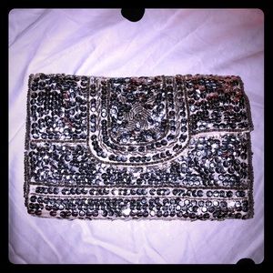 Vintage sequin snap clutch